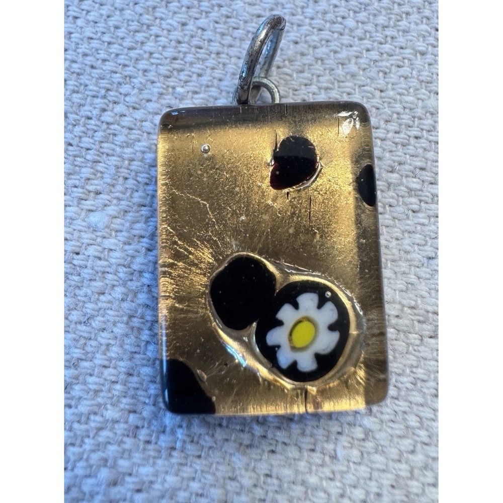 Murano Glass Millefiori Gold Leaf Flower Pendant Vetro di Murano Italy
